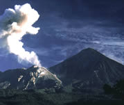 Volcano Santamaria and active volcano Santiaguito